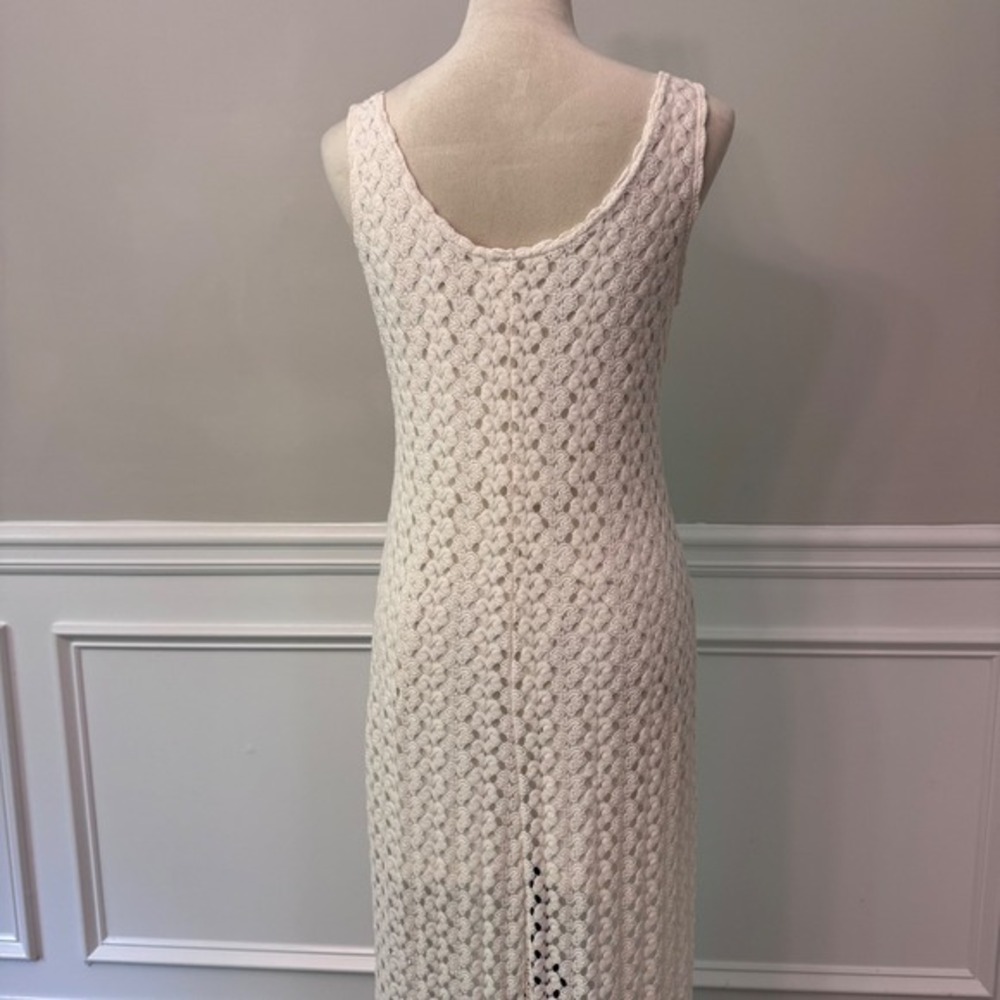 Y2K‎ Cream Crochet Cottagecore Maxi Earthy Boho Sleeveless Scoop Neck L - Picture 5 of 13